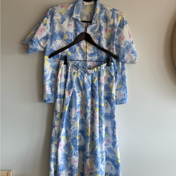 Vintage two piece cotton floral sea blue skirt set… - Picture 5 of 8